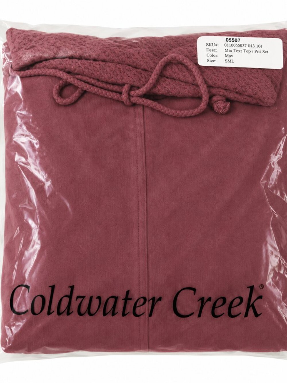 VTG Coldwater Creek Womens Small Mauve Mixed Texture 2-Piece Top & Pant Lounge